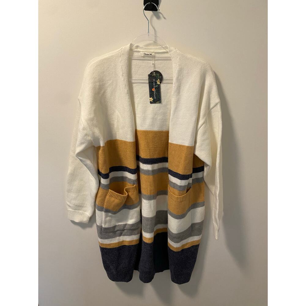 NWT Blooming Jelly Multi-Color Striped Cardigan with Pockets-Size L